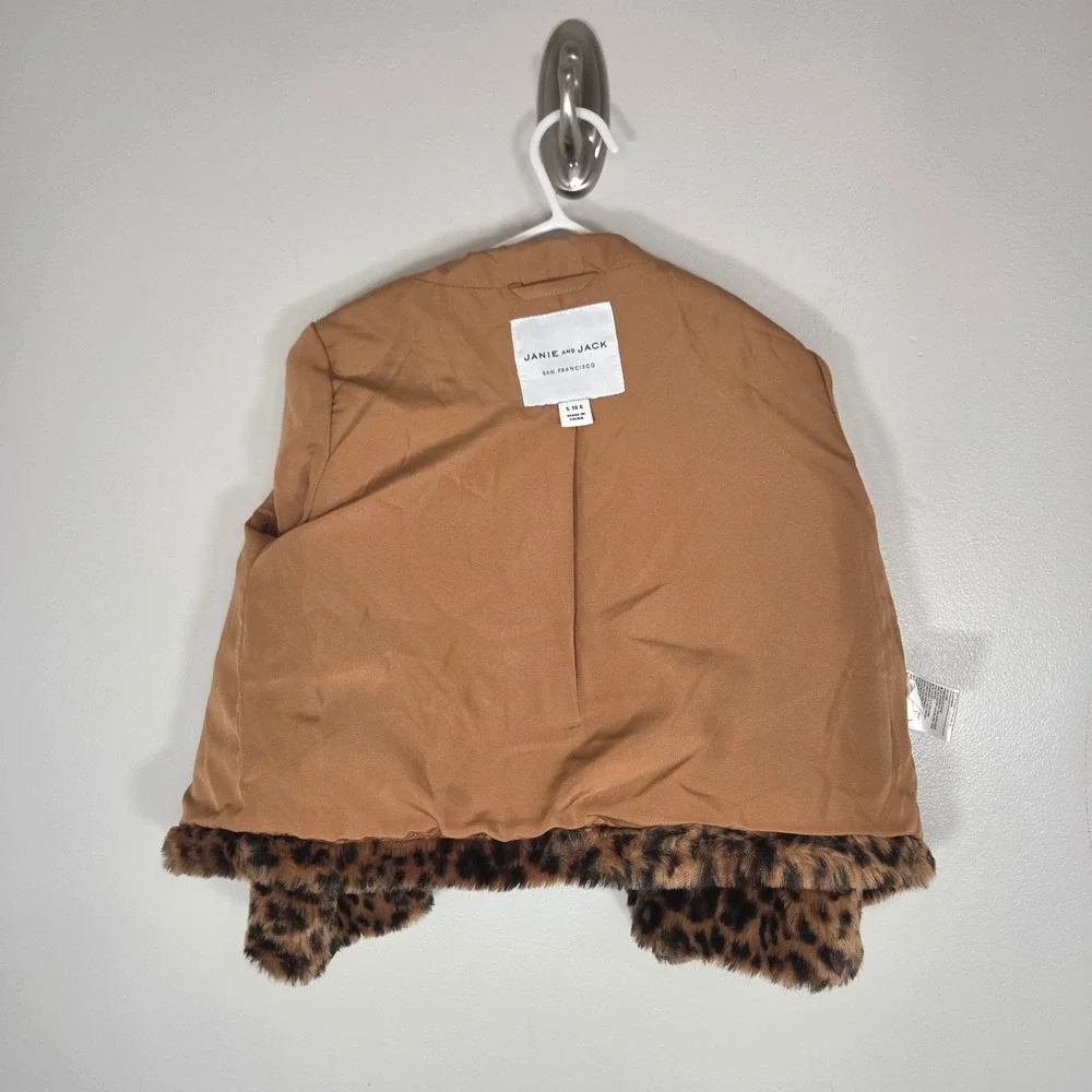 Janie and Jack Faux Fur Leopard Coat Girls 5 6 Animal Print Jacket Brown